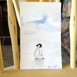 Baby Emperor Penguin Original Artwork Watercolor Painting