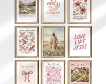 Pink Christian Wall Art, Bible Verse Posters, Apartment Decor, Pink Preppy Aesthetic Artwork, Faith Inspired, Vintage Christian