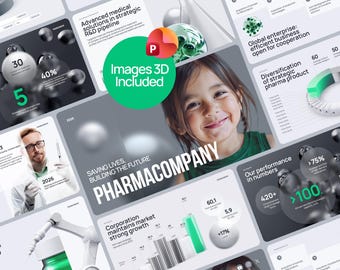 Pharma Medicine Power Point Template | Images & 3D included | Healthcare, Biotech Company Profile | Fully Editable Slides