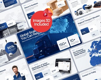 Logistics Supply PowerPoint Template | Images & 3D included |  Cargo, Distribution Company | Fully Editable Slides
