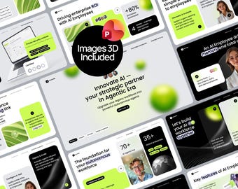 AI Solutions PowerPoint Template | Images & 3D included | AI Bots, Digital Company, Innovations | Fully Editable Slides