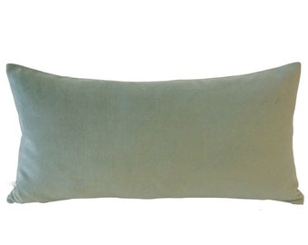 Seafoam Green -Decorative Bolster Pillow Cover -10x20 TO 12x24 Medium Weight Cotton Velvet- Invisible Zipper Closure- Knife Or Piping Edge