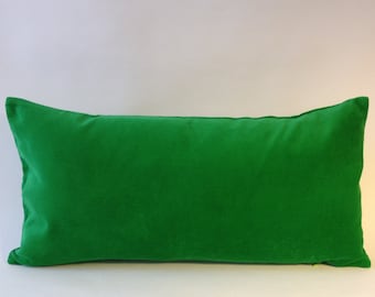 Kelly Green Cotton Velvet Pillow Cover – Decorative Bolster, Knife/Piping Edge