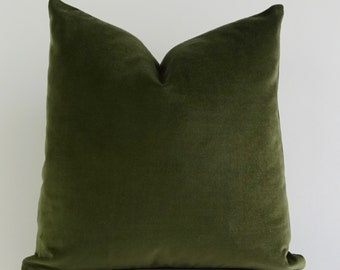 Olive Green Velvet Pillow Cover - Decorative Accent Throw Pillows - Invisible Zipper Closure - Knife Or Piping Edge -16x16 to 26x26