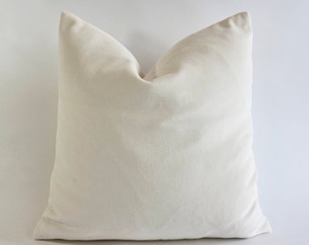 Off White Cotton Velvet Pillow Cover - Decorative Accent Throw Pillows -Invisible Zipper Closure -Knife Or Piping Edge -16x16 to 26x26