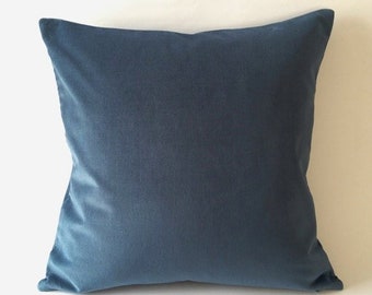 Teal Blue Cotton Velvet Pillow Cover- Square Decorative Throw Pillows- Invisible Zipper Closure- Knife Or Piping Edge-16x16 to 26x26