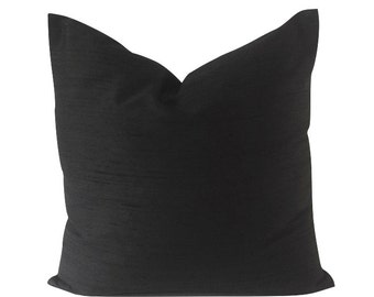Black Silk Dupioni Decorative Pillow Cover -5 COLOR CHOICES - Invisible Zipper Closure- Knife Or Pipping Edge