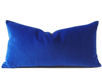 Classic Royal Blue Decorative Bolster Pillow- Medium Weight Cotton Velvet -10x20 to 12x24 Invisible Zipper Closure- Knife Or Piping Edge