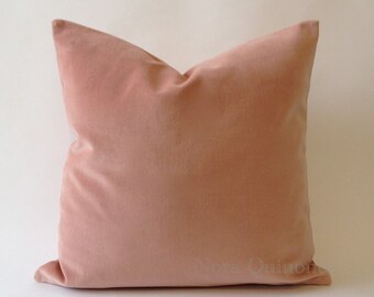 Rose Pink Cotton Velvet Pillow Cover - Decorative Throw Pillows - Invisible Zipper Closure - Knife Or Piping Edge