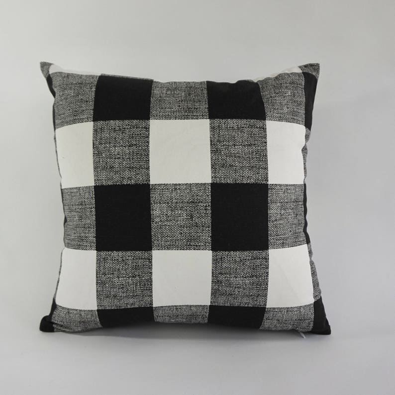 Gingham Pillow Covers S/2 Black/white Decorative Throw Pillow Etsy