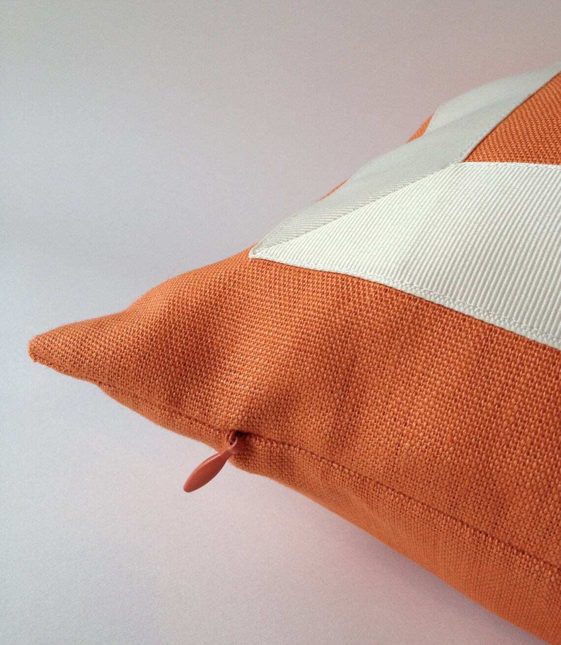 Orange Tangerine Linen Pillow Cover With off White Grosgrain Etsy