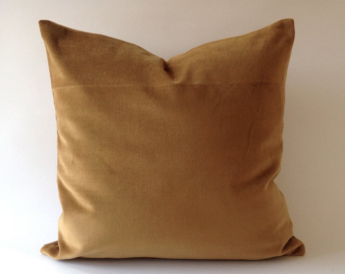 Camel Brown Cotton Velvet Pillow Cover - Decorative Accent Throw Pillows -Invisible Zipper Closure -Knife Or Piping Edge -16x16 to 26x26