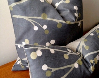 20X20 Decorative Throw Pillow Polkadots Branches- Charcoal Gray - Medium Weight Printed Cotton- Invisible Zipper Closure