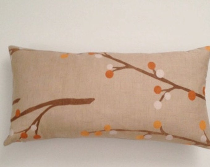 Decorative Bolster Pillow Cover - Beige and Orange -Medium Weight Multi Color Printed Cotton- Invisible Zipper Closure- Cushion Cover