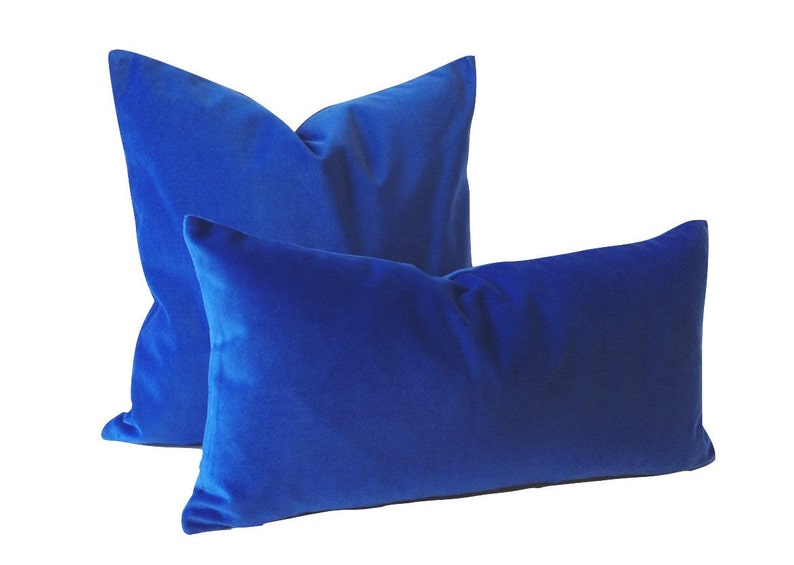 Classic Royal Blue Decorative Bolster Pillow Medium Weight Cotton Velvet 10x20 to 12x24 Invisible Zipper Closure Knife Or Piping Edge image 4