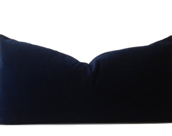 Navy Blue Cotton Velvet Pillow Cover - Decorative Accent Bolster Pillows -Invisible Zipper Closure -Knife Or Piping Edge -16x16 to 26x26
