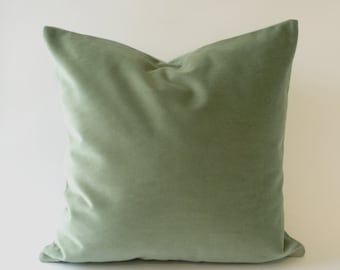 Seafoam Green Cotton Velvet Pillow Cover - Decorative Accent Throw Pillows - Invisible Zipper Closure - Knife Or Piping Edge