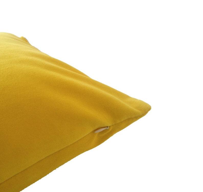 Yellow Velvet Decorative Pillow Cover Medium Weight Cotton Velvet Invisible Zipper Closure Knife Or Piping Edge image 5