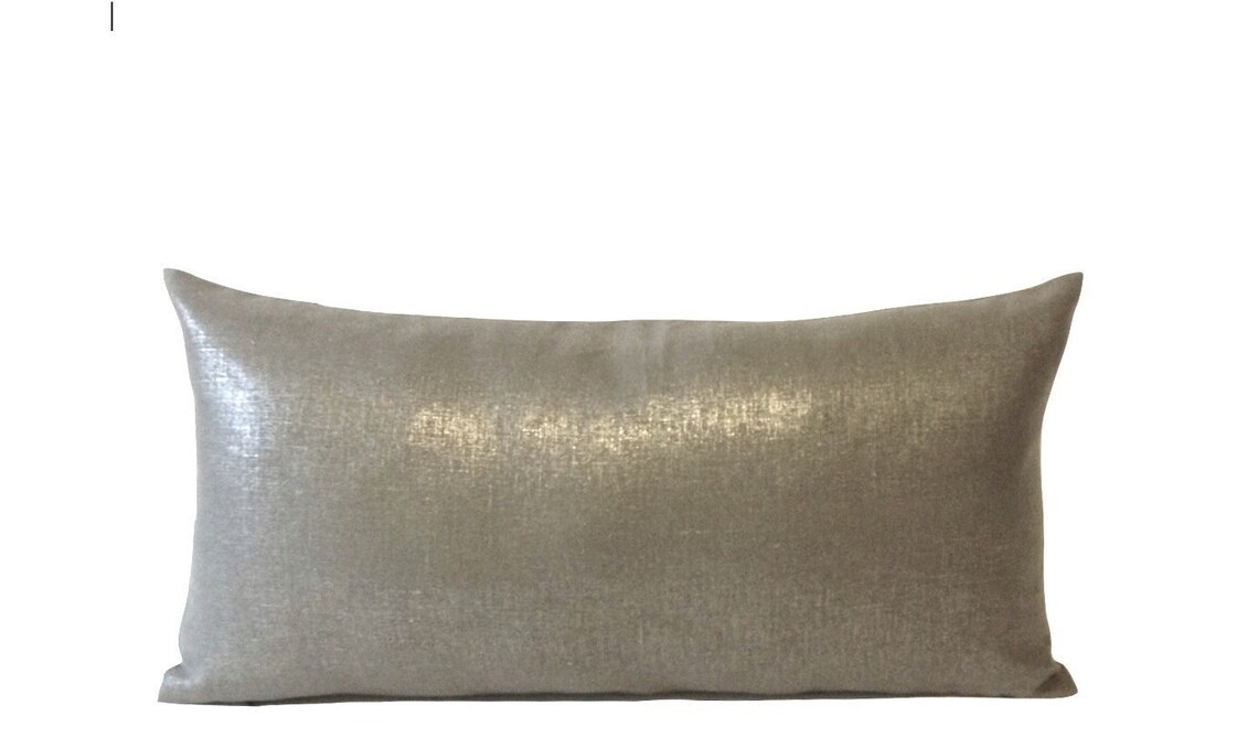 Metallic Silver Linen Decorative Lumbar Pillow Cover Medium Etsy