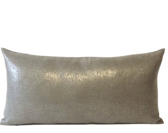 Metallic Silver Linen Decorative Lumbar Pillow Cover - Medium Weight Linen- Invisible Zipper Closure