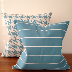 16x16 TO 20x20 Houndstooth Decorative Pillow Cover Teal Blue and White Herringbone Medium Cotton Invisible Zipper Closure. image 3