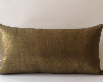 Metallic Bronze Linen Decorative Lumbar Pillow Cover - Medium Weight Linen- Invisible Zipper Closure