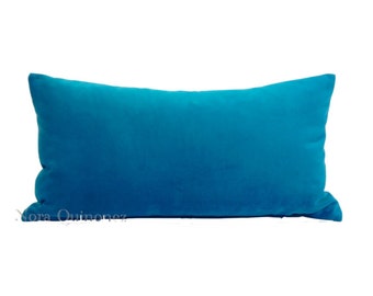 Aqua Blue Cotton Velvet Pillow Cover - Decorative Accent Bolster Pillows -Invisible Zipper Closure -Knife Or Piping Edge -16x16 to 26x26