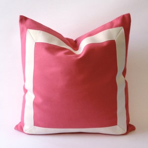 Coral Pink Decorative Throw Pillow Cover with Off White Grosgrain Ribbon Border Cushion Covers image 4