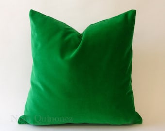 Kelly Green Cotton Velvet Pillow Cover - Decorative Accent Throw Pillows - Invisible Zipper Closure - Knife Or Piping Edge -16x16 to 26x26