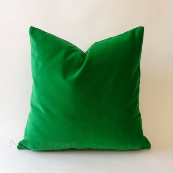 Kelly Green Cotton Velvet Pillow Cover - Decorative Accent Throw Pillows - Invisible Zipper Closure - Knife Or Piping Edge -16x16 to 26x26