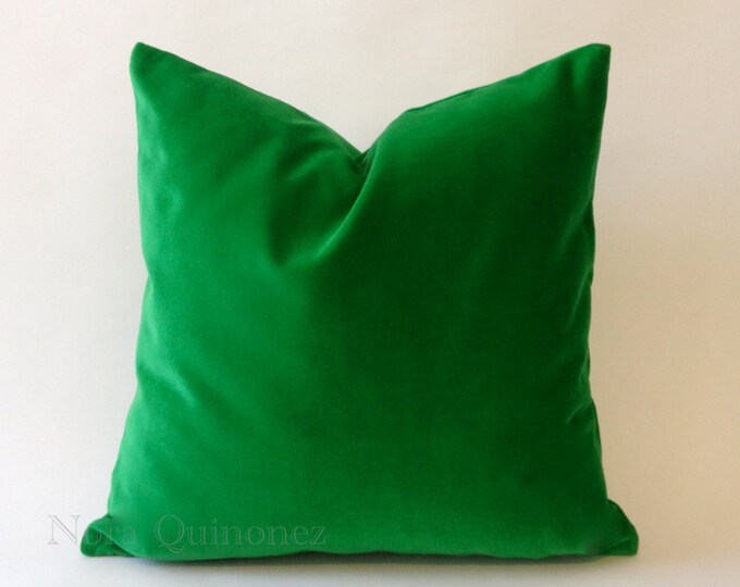 Kelly Green Cotton Velvet Pillow Cover - Decorative Accent Throw Pillows - Invisible Zipper Closure - Knife Or Piping Edge -16x16 to 26x26