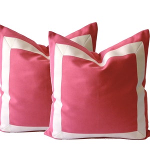 Coral Pink Decorative Throw Pillow Cover with Off White Grosgrain Ribbon Border Cushion Covers image 1