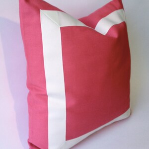 Coral Pink Decorative Throw Pillow Cover with Off White Grosgrain Ribbon Border Cushion Covers image 5