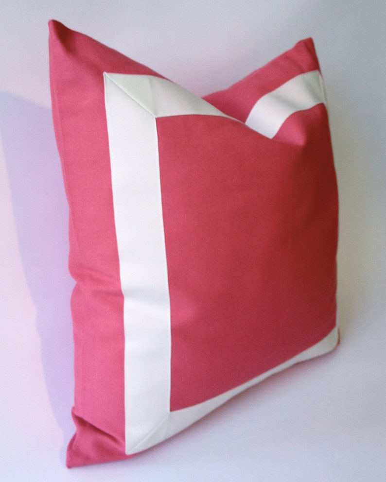 Coral Pink Decorative Throw Pillow Cover with Off White Grosgrain Ribbon Border Cushion Covers image 5