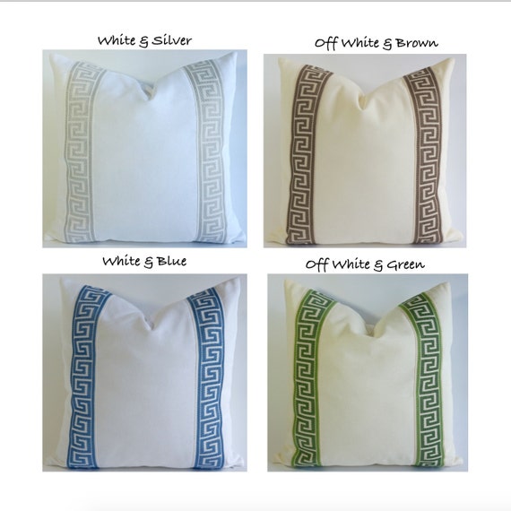 Decorative Pillow Cover Cotton Canvas with Greek Key Ribbon Etsy