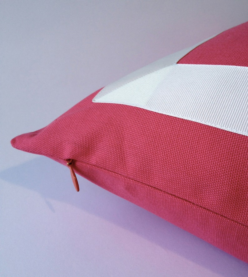 Coral Pink Decorative Throw Pillow Cover with Off White Grosgrain Ribbon Border Cushion Covers image 3