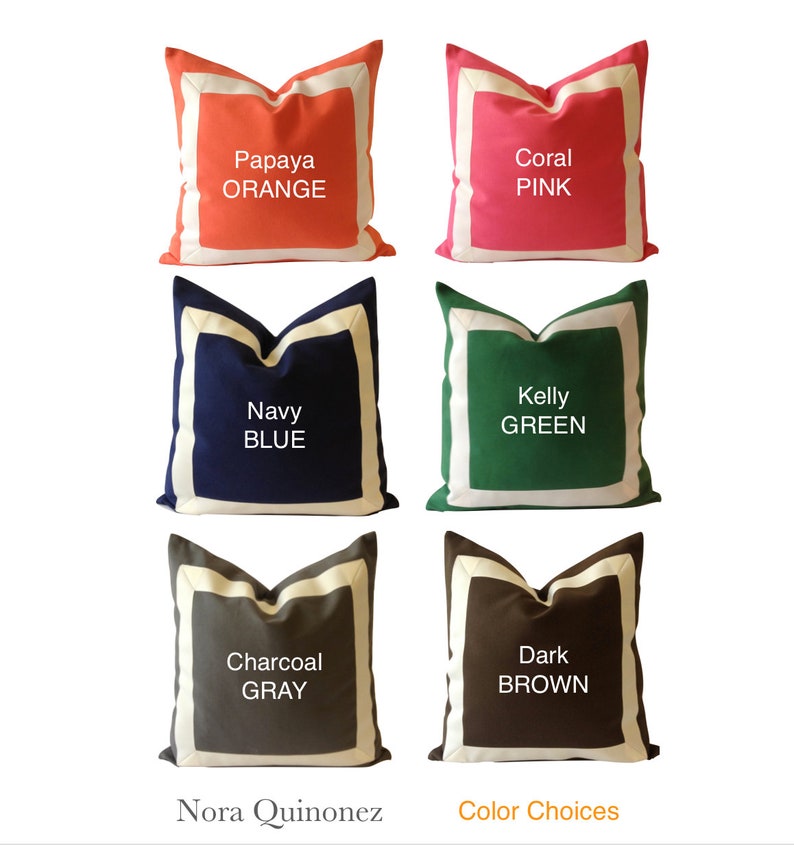 Navy Blue Cotton Canvas Pillow Cover with Off white Grosgrain Ribbon Decorative Throw Pillow Cover Cushion Cover 41x41 cm