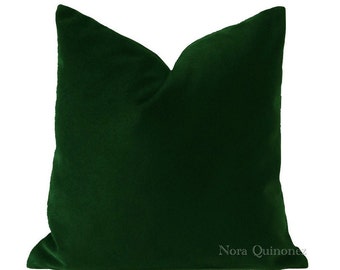 Hunter Green Cotton Velvet Pillow Cover - Decorative Accent Throw Pillows -Invisible Zipper Closure -Knife Or Piping Edge -16x16 to 26x26