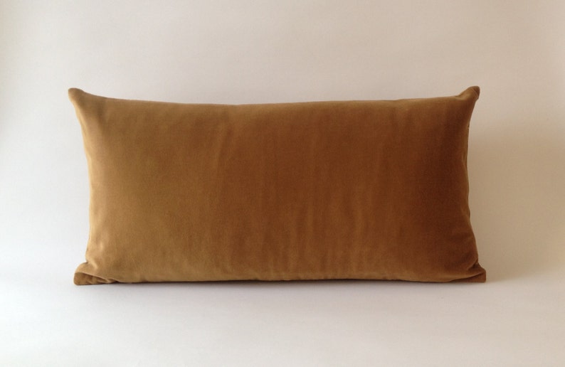 Camel Brown Decorative Bolster Pillow Cover Medium Weight Cotton Velvet Invisible Zipper Closure Knife Or Piping Edge image 4