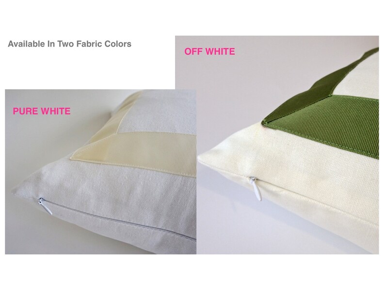 White Canvas Decorative Pillow Cover With Olive Green Etsy