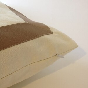 Cotton Canvas Decorative Throw Pillow Cover with Taupe Grosgrain Ribbon Border Cushion Covers image 4