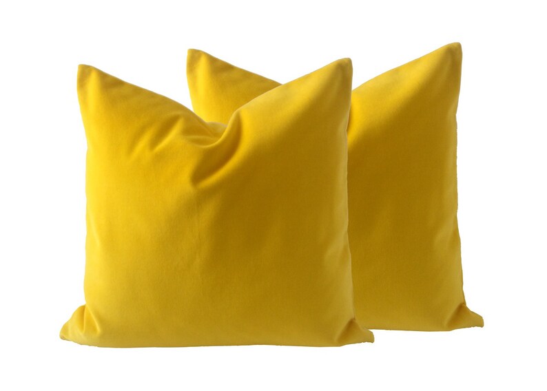 Bright Yellow Decorative Throw Pillow Cover Medium Weight Cotton Velvet Invisible Zipper Closure Knife Or Piping Edge image 5