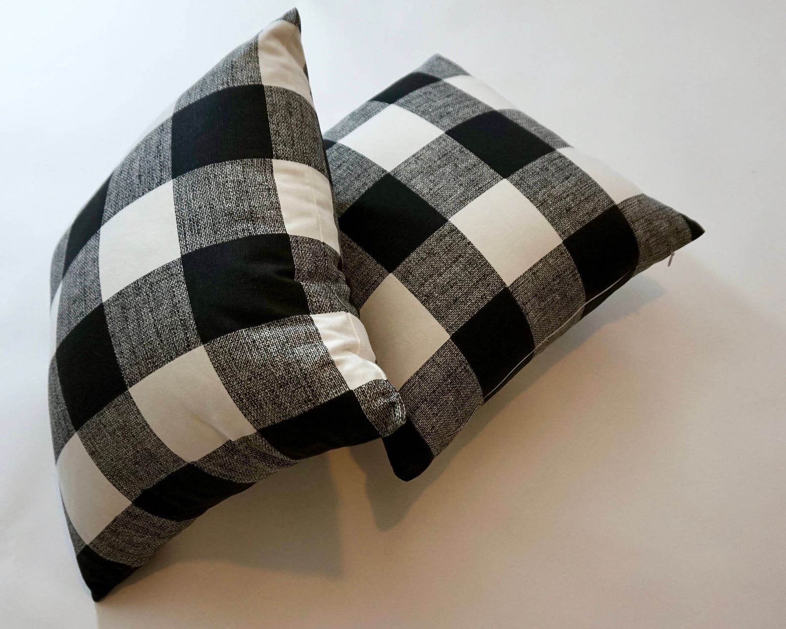 Gingham Pillow Covers S/2 Black/white Decorative Throw Pillow Etsy