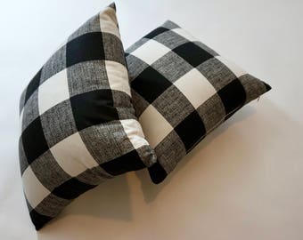 Gingham Pillow Covers S/2 Black/White Decorative Throw Pillow Print on Medium Weight Cotton
