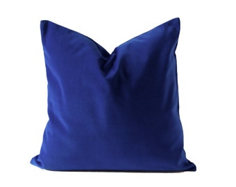 Royal Blue Cotton Velvet Pillow Cover - Decorative Accent Throw Pillows - Invisible Zipper Closure - Knife Or Pipping Edge -16x16 to 26x26