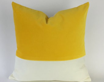 Colorblock Velvet e White Canvas Decorative Throw Pillow Cover - Chiusura invisibile con cerniera