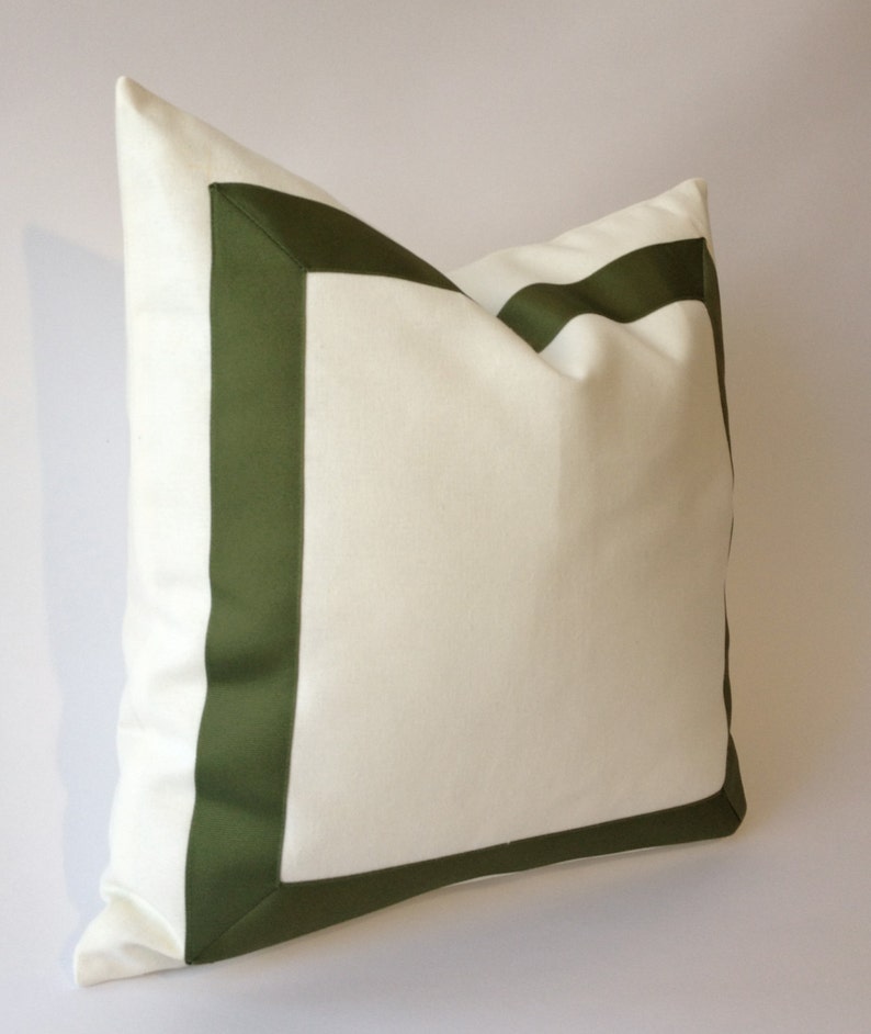 White Canvas Decorative Pillow Cover with Olive Green | Etsy