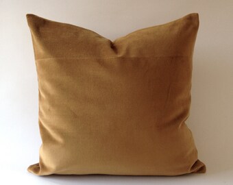 Camel Brown  Cotton Velvet Pillow Cover - Decorative Accent Throw Pillows - Invisible Zipper Closure - Knife Or Piping Edge -16x16 to 26x26