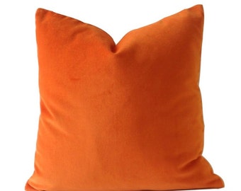 Orange Velvet Cotton Velvet Pillow Cover - Decorative Accent Throw Pillows -Invisible Zipper Closure -Knife Or Piping Edge -16x16 to 26x26