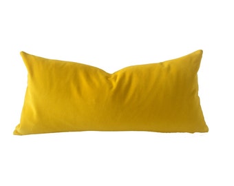 Yellow Velvet Decorative Pillow Cover - Medium Weight Cotton Velvet - Invisible Zipper Closure - Knife Or Piping Edge